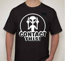 Listing image for CONTACT THIS!! Alien middle finger the bird flip off UFO Outer space T shirt T